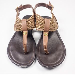 Curfew Faux Leather Braided Sandals Brown/Gold